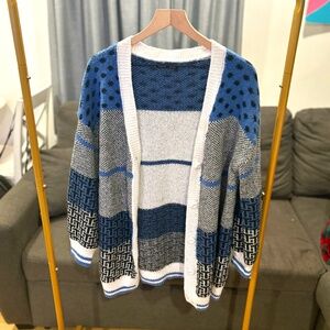 Letter & Polka Dot Pattern Drop Shoulder Cardigan